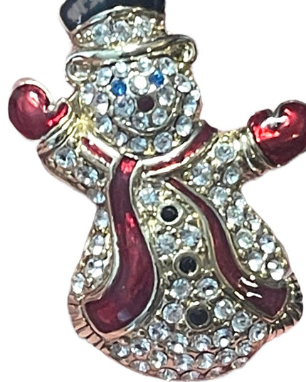 Vintage Monet rhinestone swarovski crystal enameled snowman brooch gold finish