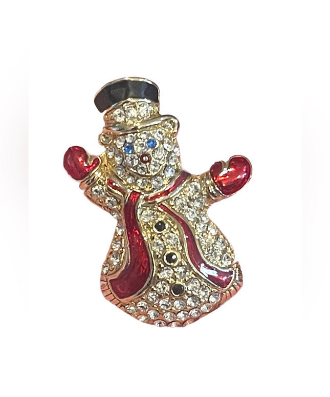 Vintage Monet rhinestone swarovski crystal enameled snowman brooch gold finish