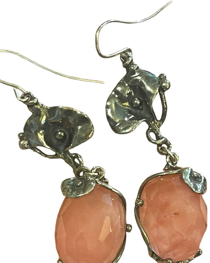 Sterling silver 925 Fancy Rose quartz stone Flower Dangle earrings