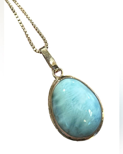 Sterling silver 925 Larimar blue stone fancy tear drop pendant necklace