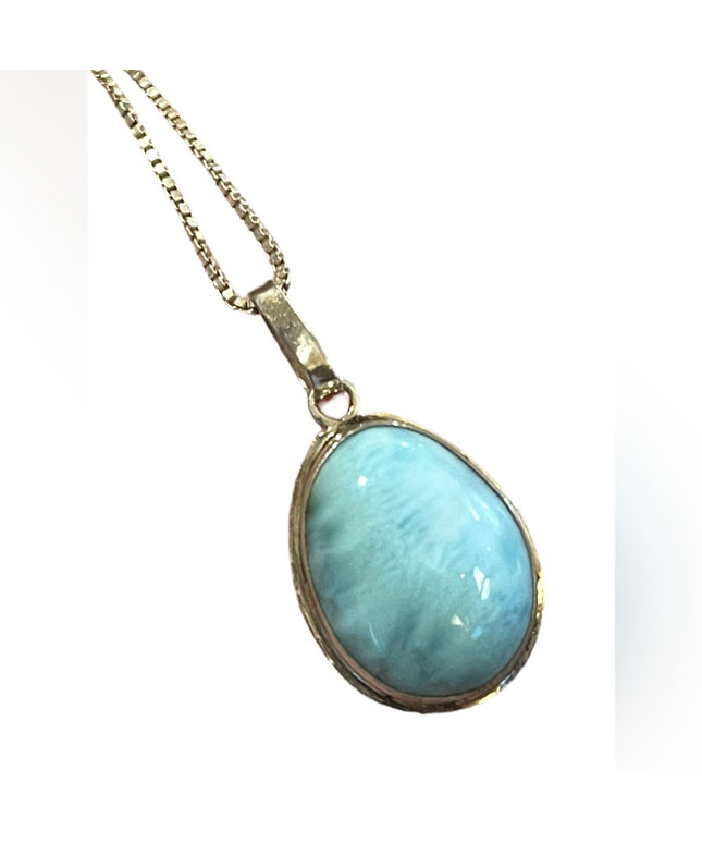 Sterling silver 925 Larimar blue stone fancy tear drop pendant necklace