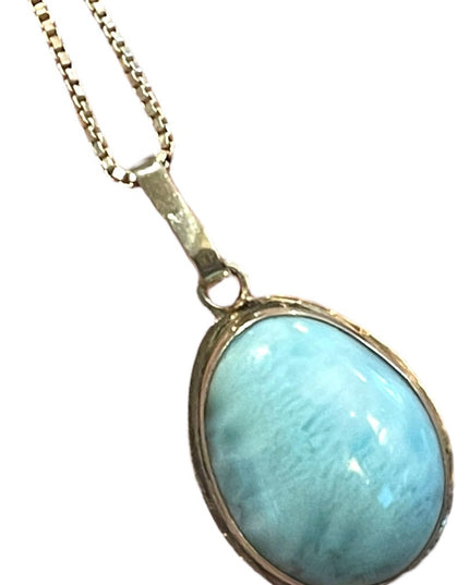 Sterling silver 925 Larimar blue stone fancy tear drop pendant necklace