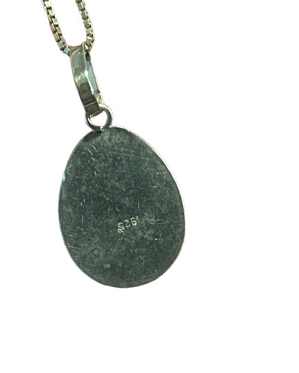 Sterling silver 925 Larimar blue stone fancy tear drop pendant necklace