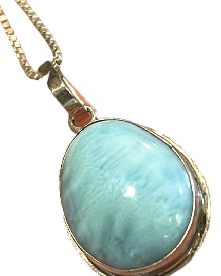 Sterling silver 925 Larimar blue stone fancy tear drop pendant necklace