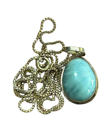 Sterling silver 925 Larimar blue stone fancy tear drop pendant necklace