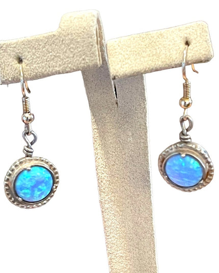 Vintage Israel Fire opal silver finish stone earrings dangle