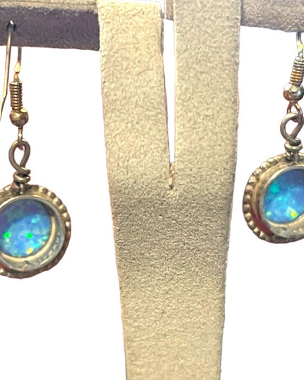 Vintage Israel Fire opal silver finish stone earrings dangle