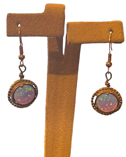 Vintage Israel Fire opal silver finish stone earrings dangle