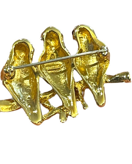 Vintage gold finish Butler rhinestone Swarovski crystal BIRDS on branch brooch