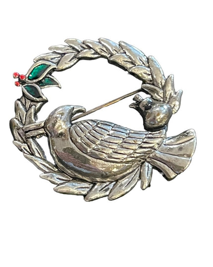 LOT of 3 pcs Christmas bird flower dog brooch retriever holly robin vintage