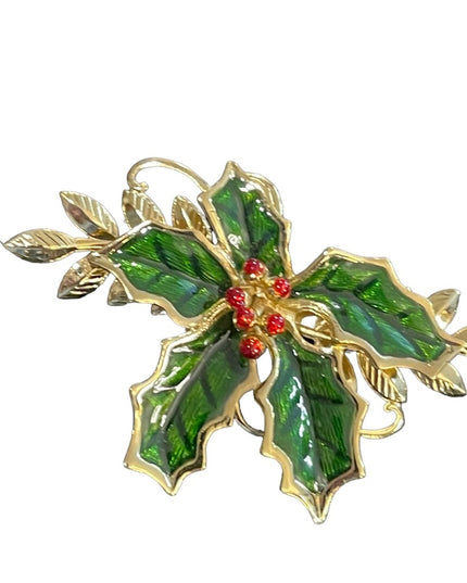 LOT of 3 pcs Christmas bird flower dog brooch retriever holly robin vintage