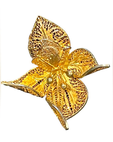 Vintage Topazi Portugual gold plated 925 Sterling flower filagree brooch