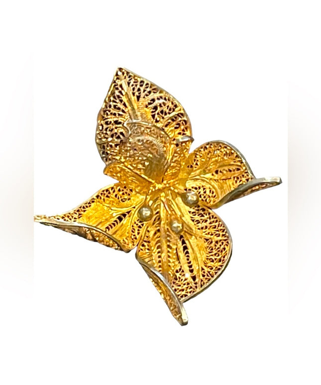 Vintage Topazi Portugual gold plated 925 Sterling flower filagree brooch