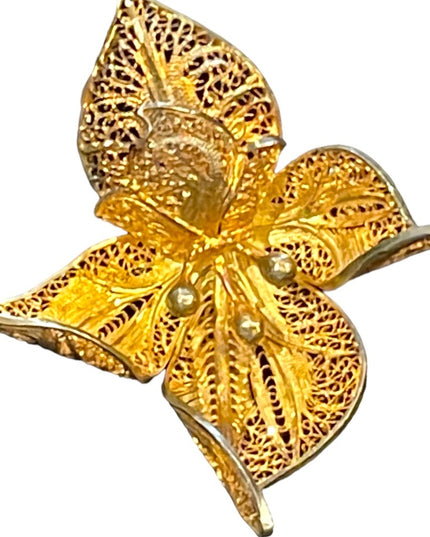 Vintage Topazi Portugual gold plated 925 Sterling flower filagree brooch