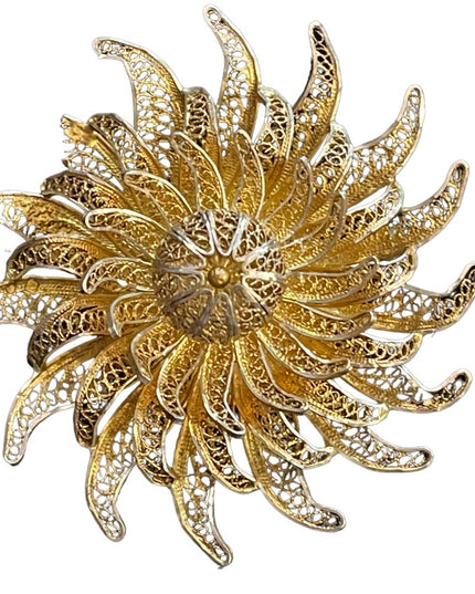 Vintage Ornate 800 Silver filagree starburst large flower brooch