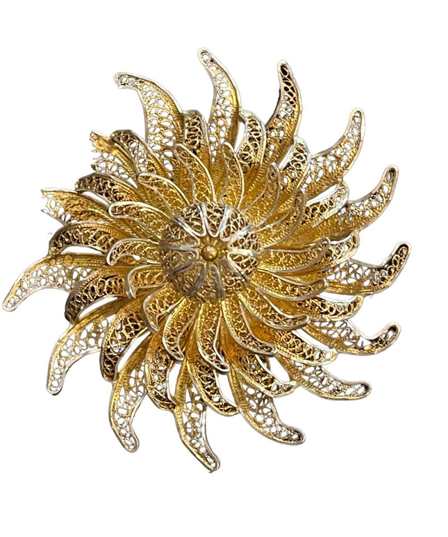 Vintage Ornate 800 Silver filagree starburst large flower brooch