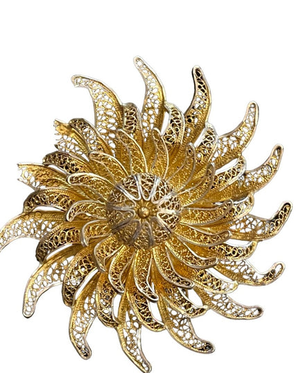 Vintage Ornate 800 Silver filagree starburst large flower brooch
