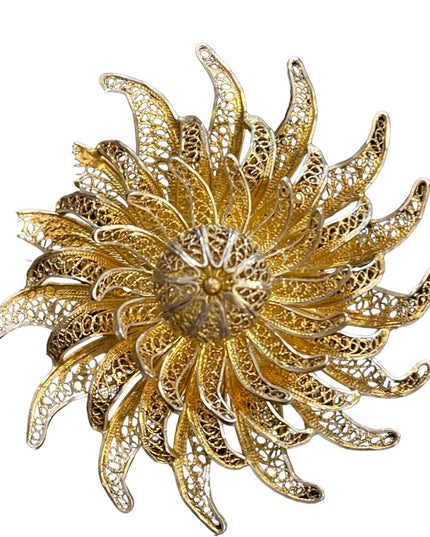 Vintage Ornate 800 Silver filagree starburst large flower brooch