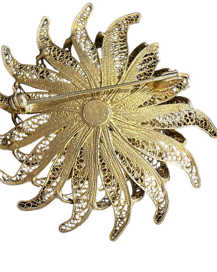 Vintage Ornate 800 Silver filagree starburst large flower brooch