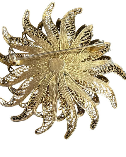 Vintage Ornate 800 Silver filagree starburst large flower brooch