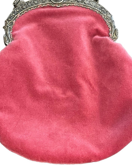 Victorian Antique Pink velvet Medusa Silver kiss lock wristlet