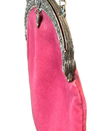 Victorian Antique Pink velvet Medusa Silver kiss lock wristlet