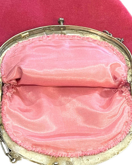 Victorian Antique Pink velvet Medusa Silver kiss lock wristlet