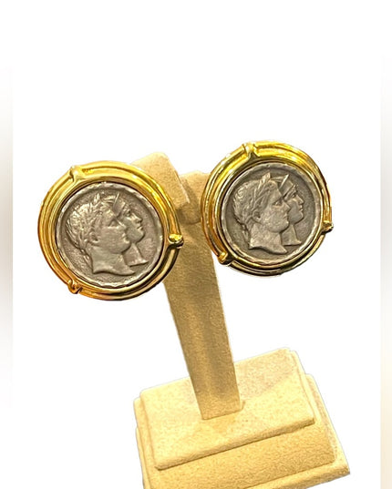 Vintage fancy gold & silver finish Greek Roman god fancy Clip on earrings