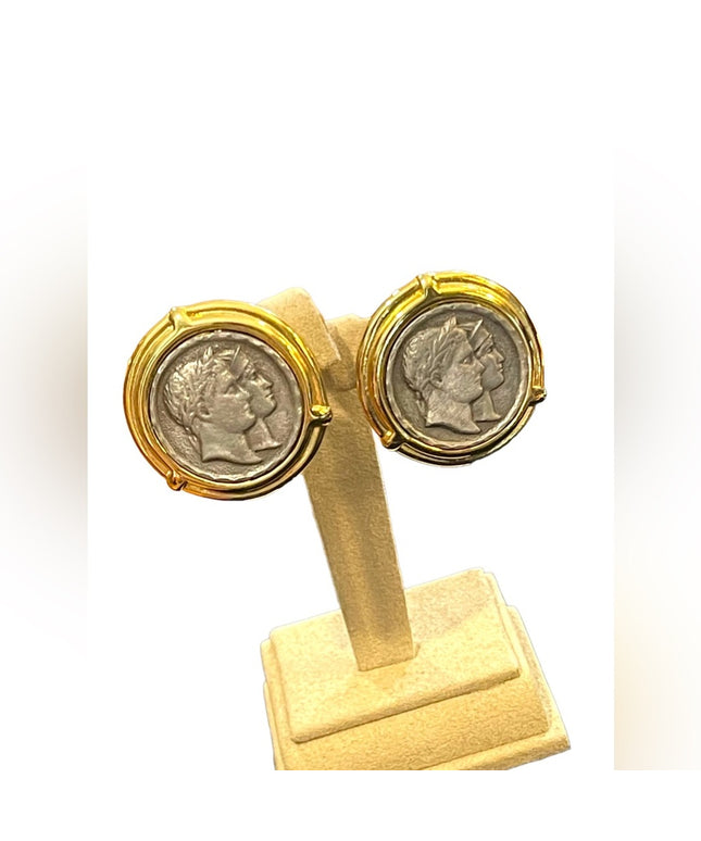 Vintage fancy gold & silver finish Greek Roman god fancy Clip on earrings