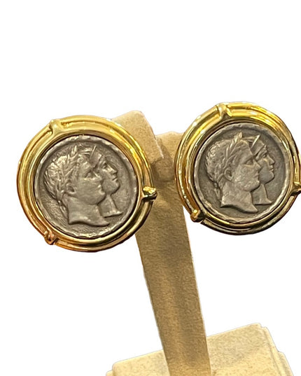 Vintage fancy gold & silver finish Greek Roman god fancy Clip on earrings