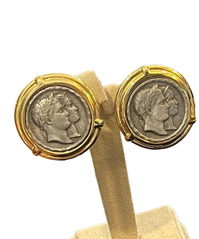 Vintage fancy gold & silver finish Greek Roman god fancy Clip on earrings