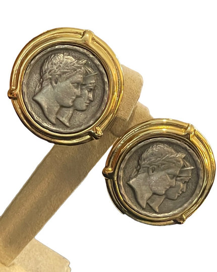 Vintage fancy gold & silver finish Greek Roman god fancy Clip on earrings