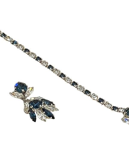 Vintage Sapphire blue clear crystal SHERMAN Demi Parure Necklace earrings