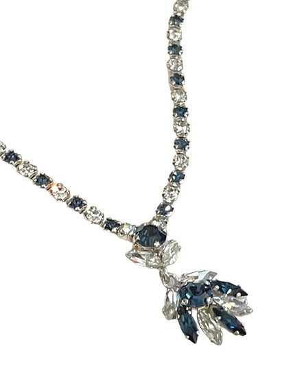Vintage Sapphire blue clear crystal SHERMAN Demi Parure Necklace earrings