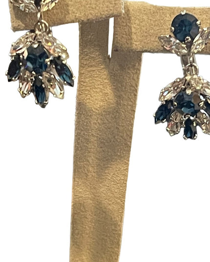 Vintage Sapphire blue clear crystal SHERMAN Demi Parure Necklace earrings
