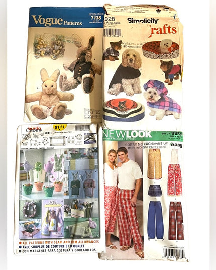 LOT of 4 Sewing patterns Dog pajamas craft UNCUT VG