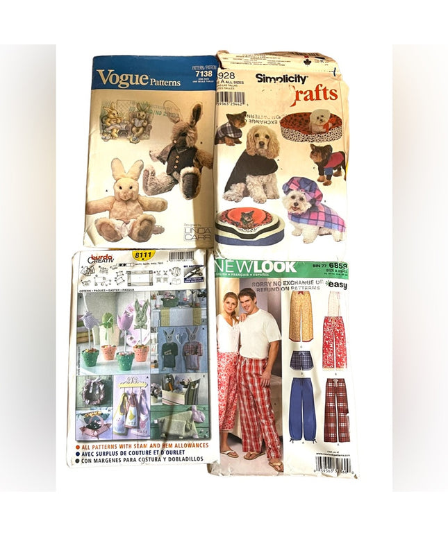 LOT of 4 Sewing patterns Dog pajamas craft UNCUT VG
