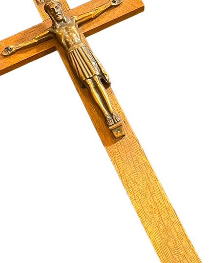 Vintage wood & copper Crucifix Jesus Religious