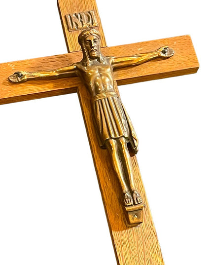 Vintage wood & copper Crucifix Jesus Religious