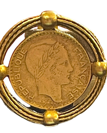 Vintage French COIN Chunky disc Gold finish clip on earrings Runway