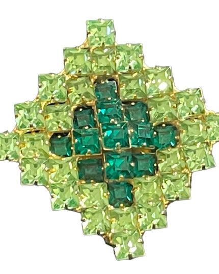Vintage Geeen apple crystal square brooch gold finish