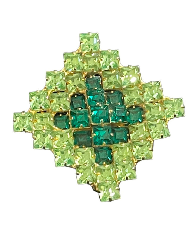 Vintage Geeen apple crystal square brooch gold finish