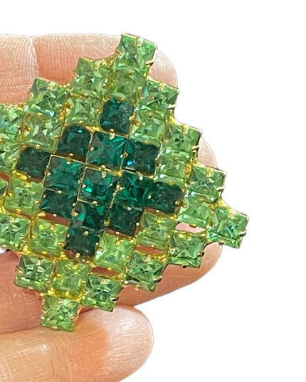 Vintage Geeen apple crystal square brooch gold finish