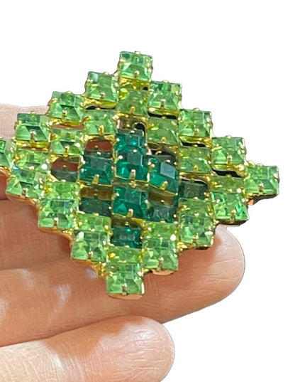Vintage Geeen apple crystal square brooch gold finish