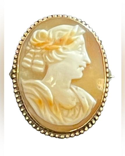 Antique 14K gold (GF?) Victorian Sardonyx Stone Stunning Cameo brooch rope edge