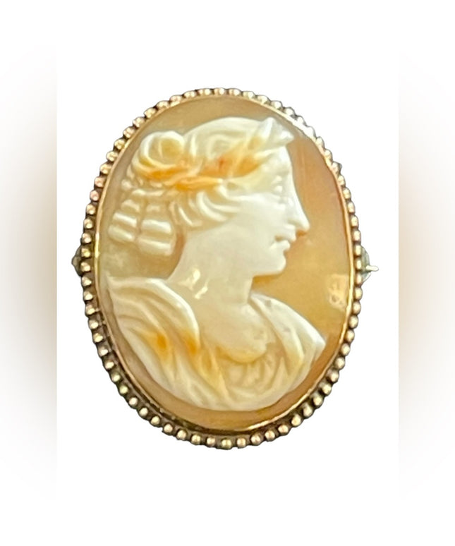 Antique 14K gold (GF?) Victorian Sardonyx Stone Stunning Cameo brooch rope edge