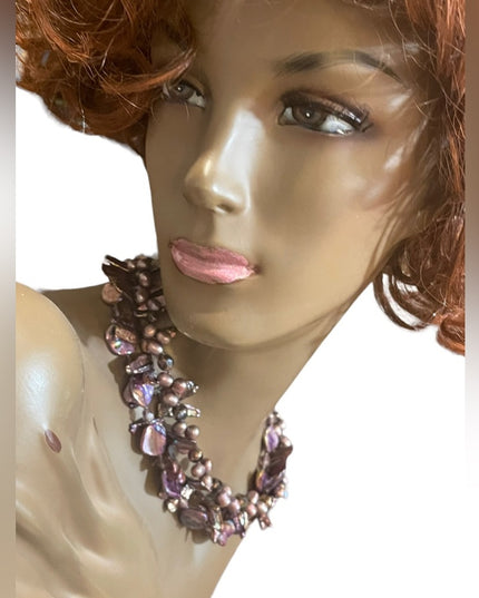 Stunning Purple dyed Baroque & Fresh water pearls 3 strand necklace Lovely!