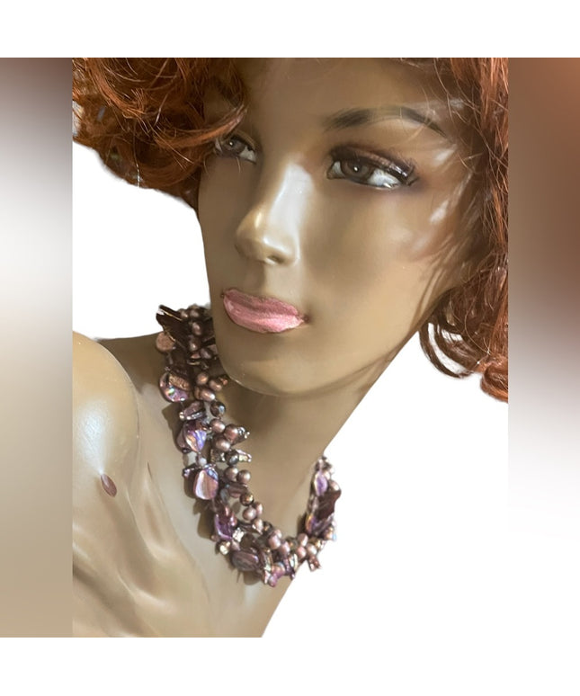 Stunning Purple dyed Baroque & Fresh water pearls 3 strand necklace Lovely!