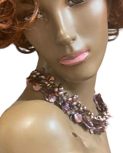 Stunning Purple dyed Baroque & Fresh water pearls 3 strand necklace Lovely!