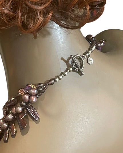 Stunning Purple dyed Baroque & Fresh water pearls 3 strand necklace Lovely!